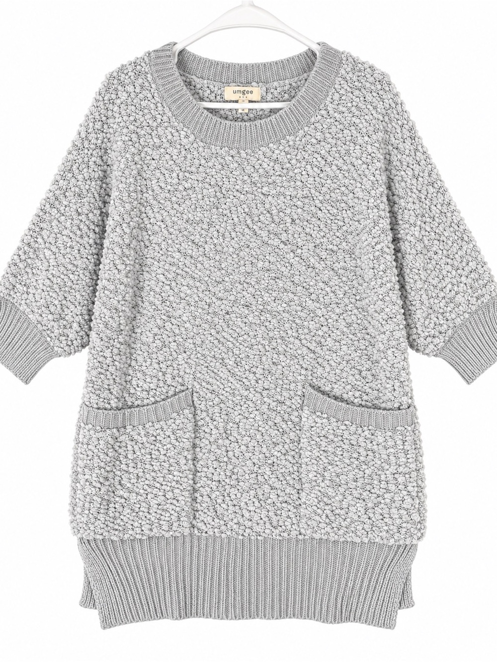Umgee Women’s S Blue/Gray Popcorn Knit Tunic Sweater Pocket Textured Oversized